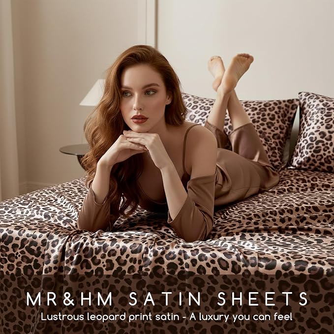 MR&HM Satin Bed Sheets with Elastic Corner Straps, King Size Sheets Set - Image 6