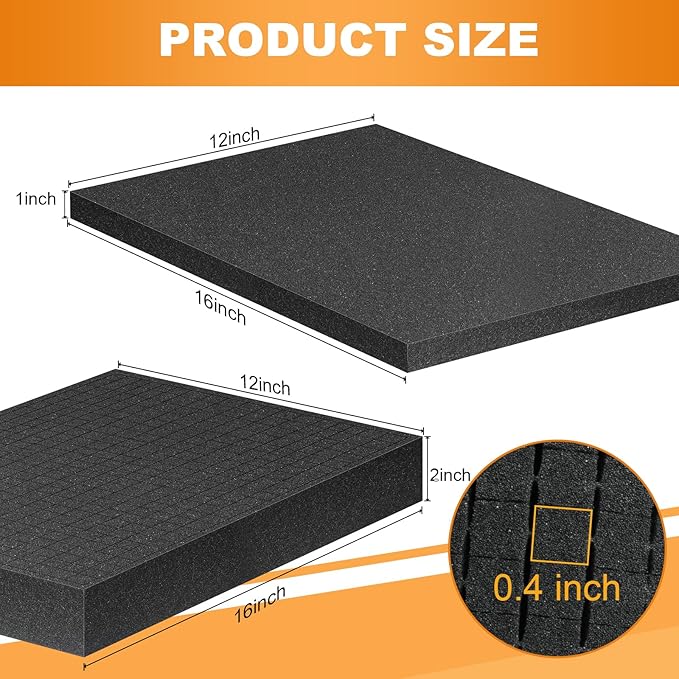 Eunice 2Pcs 16 x 12 x 1 Inch Polyurethane Foam Sheets & 4Pcs 16 x 12 x 2 Inch - Image 2
