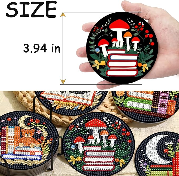 TDOOW Diamond Art Painting Coasters 8 Pcs Colorful Book Diamond Art Coasters - Image 5