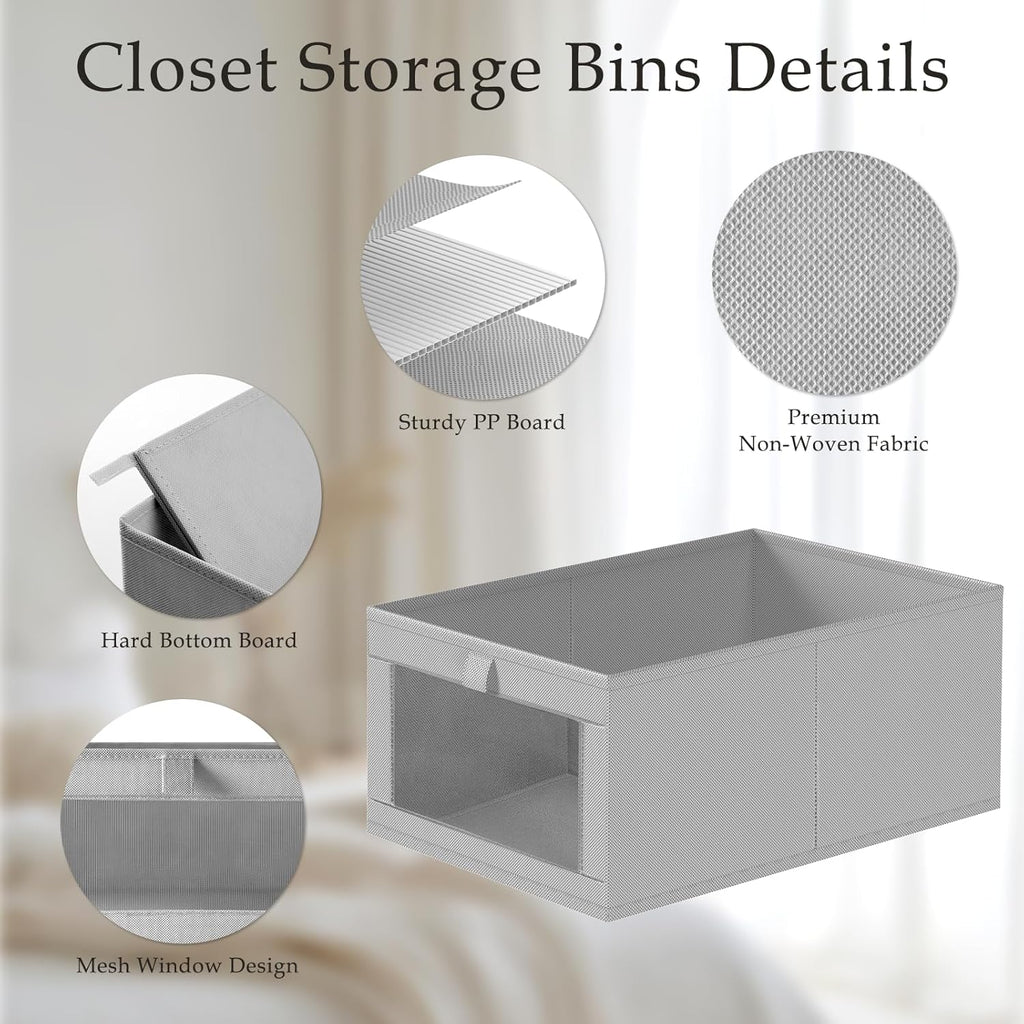 Criusia 8 Pack Linen Closet Organizers and Storage, Large Linen Closet Baskets for Organization, Foldable Storage Containers for Toys, Clothing, Towels, Jeans, Books, Shelves, Grey