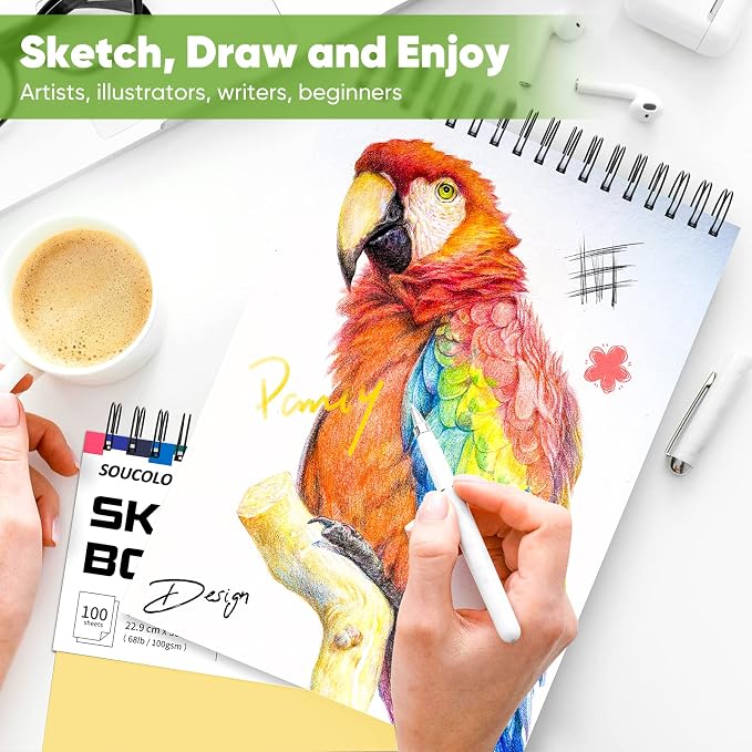 Soucolor 9x12 Spiral Sketch Book, 100 Sheets, Acid-Free Drawing Pad - Image 8