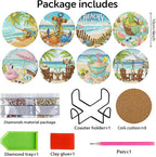 Benjenes 8 PCS Diamond Art Coasters Kits Beach Diamond Painting Coaster | - Image 2