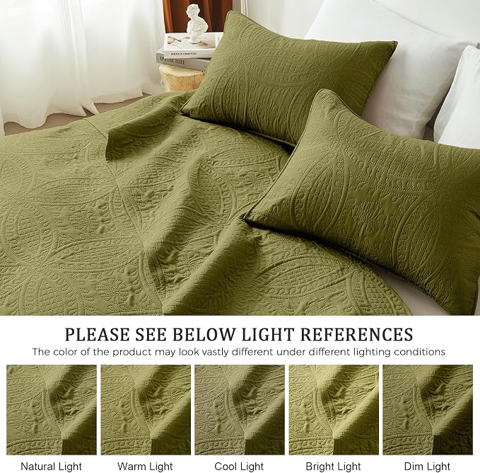 akkialla King/Cal King Quilt Set, Olive Green Lightweight Bedspread - Image 5
