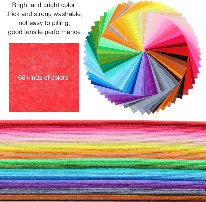 66 Pcs Stiff Felt Fabric Sheets, 12 x 12 inches Assorted Felt Sheets Craft Felt - Image 3
