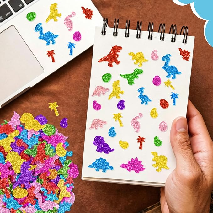 681 Pcs Glitter Foam Stickers, Dinosaur Shapes Stickers, 7 Sheets Colorful 3D - Image 8