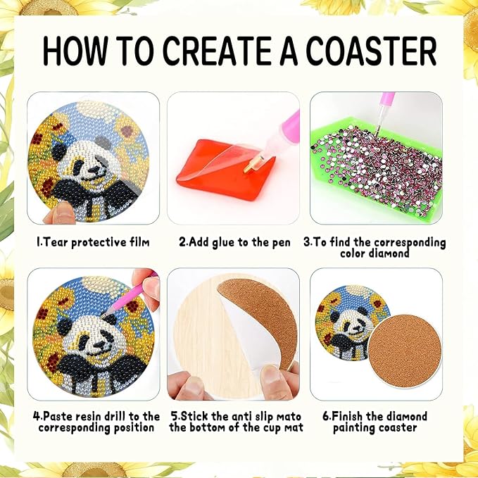 DOZEEZOP 8-Pack Diamond Art Coaster Kit - Image 3