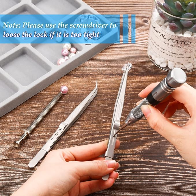 Honoson 3 Pack Diamond Tweezers Gem Stone Jewelry Locking Tweezers Stainless - Image 4