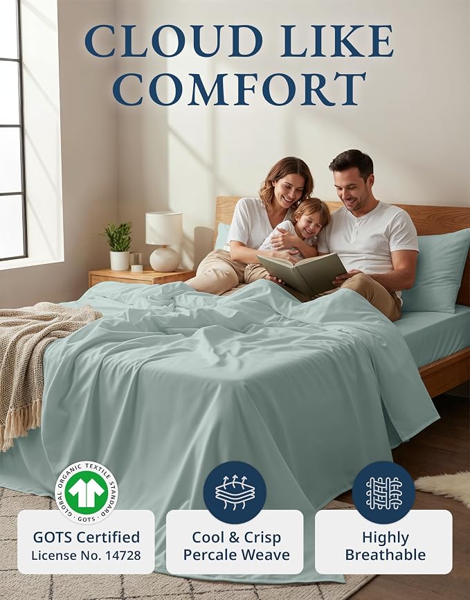 LANE LINEN 100% Organic Cotton Full Sheets Set 4-Piece Pure Percale Soft - Image 2