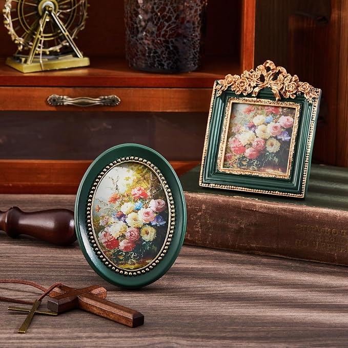 Qunclay Vintage Mini Picture Frames Set of 4, Round Rectangle Ornate Small - Image 5
