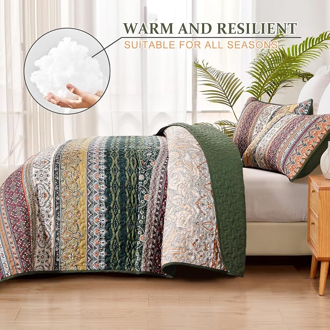 WONGS BEDDING Boho Quilt Set Full Size, Fall Lightweight Bed Decor Bedspread - Image 3