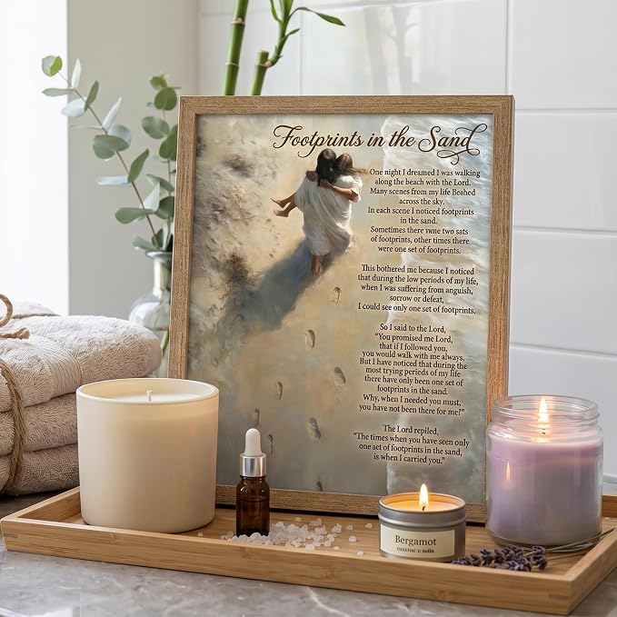 REWBKFIM Footprints In The Sand Christian Canvas Wall Art Inspirational Jesus - Image 5