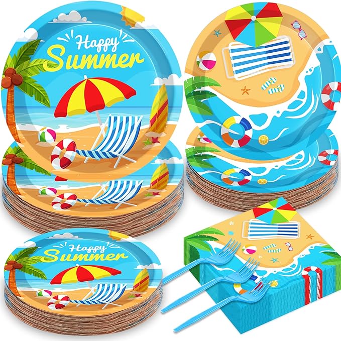 50 Guests Beach Plates and Napkins Party Supplies Summer Birthday Party by Qyeahkj