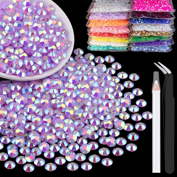 5000pcs 2mm Resin Rhinestones Bulk, Lavender Purple AB Flatback Round Jelly by BELLEBOOST