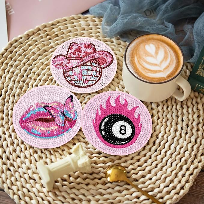 8PCS Pink Disco Diamond Art Coasters Kit - Image 4