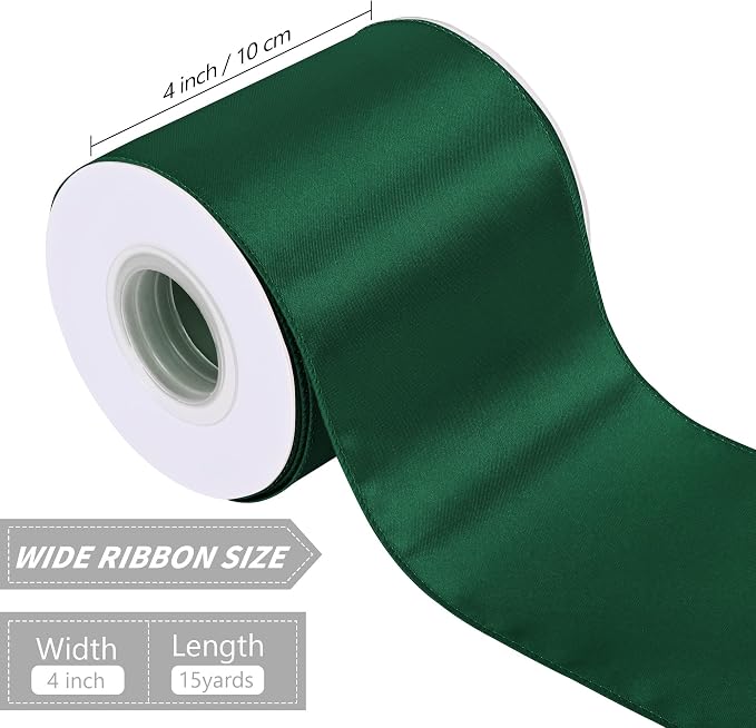 Forest Green 4 Inch 15 Yards Satin Wired Ribbon Valentine's Day Ribbons - Image 2