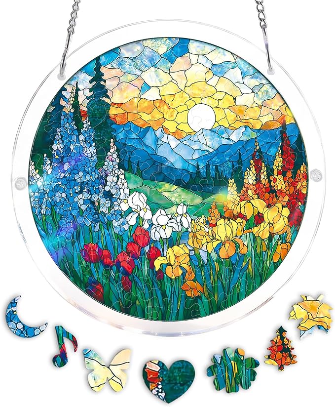 Acrylic Puzzle Suncatcher, Sunrise Sea Flowers Sun Catcher by Unknown