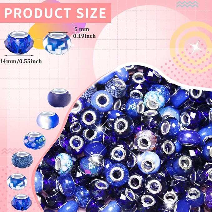 200Pcs Large Hole Beads Spacer Beads Dark Blue Assorted European Craft Big - Image 2