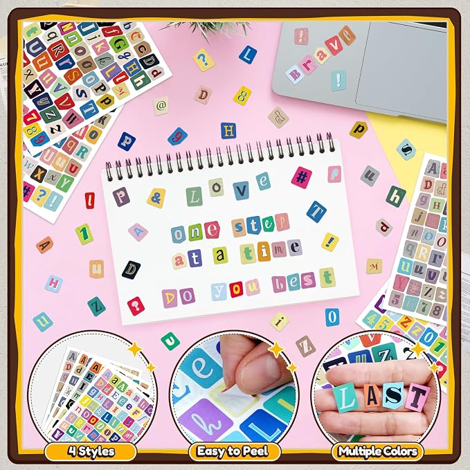 828 PCS Letter Stickers for Scrapbooking, 12 Sheets Magazine Alphabet Stickers - Image 3