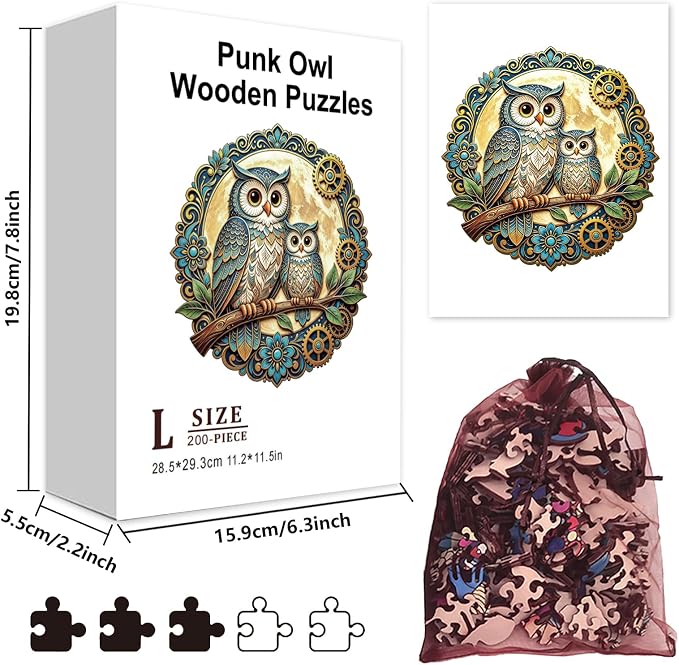 200pcs Wooden Puzzles for Adults Unique Animal Shaped Pieces Boho Mandala Owl - Image 4