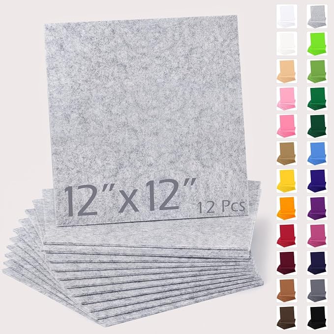 12" x 12" Felt Sheets for Crafts, 2mm Stiff Felt Heather Gray | 2mm Thick Stiff by AblemeDeco