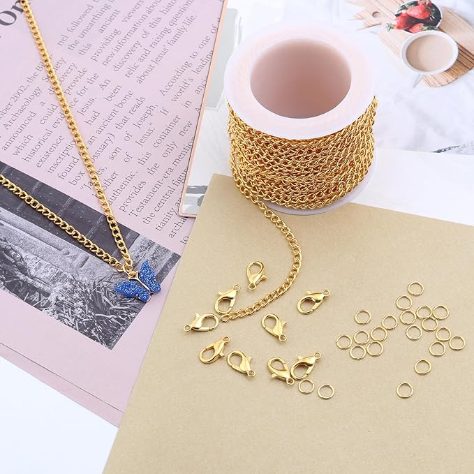 Lemonkey 33 Feet Metal Gold Necklace Chains Curb Links Chains Bulk - Image 6