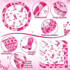 Pickmesh 400 Pcs Western Pink Cowgirl Party Plates and Napkin Decoration Disco - Image 3