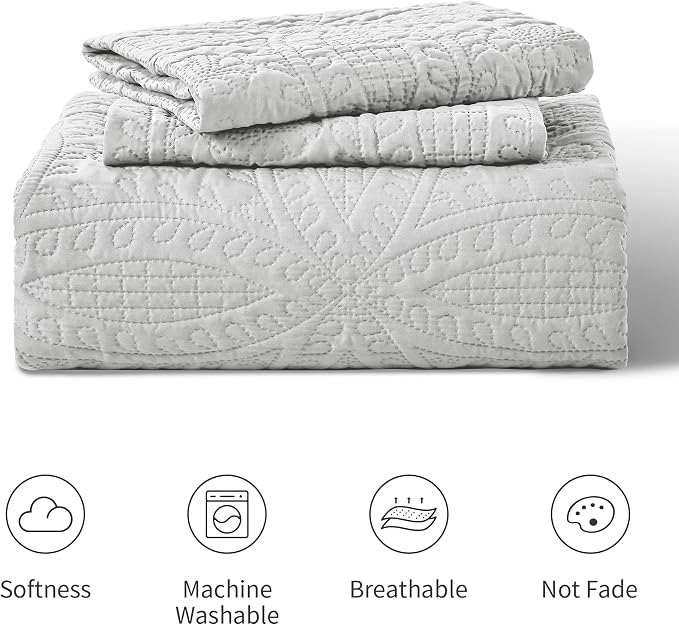 Love's cabin Quilts for Full Bed Light Grey Bedspreads Bedding Set - Image 8