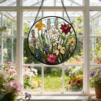 DASTOLL Stained Glass Window Hanging, Colorful Wildflowers Plant Scenery - Image 5