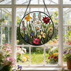 DASTOLL Stained Glass Window Hanging, Colorful Wildflowers Plant Scenery - Image 5
