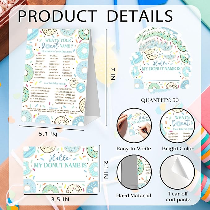 What's Your Donut Name Game Cards, Birthday Game Supplies, 1 Donut Name Game - Image 2