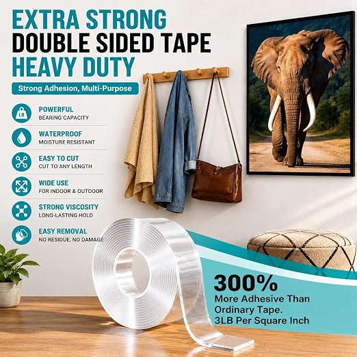 Ohayooz® Extra Strong Double Sided Tape Heavy Duty Removable 10FT, Photo Deco - Image 2