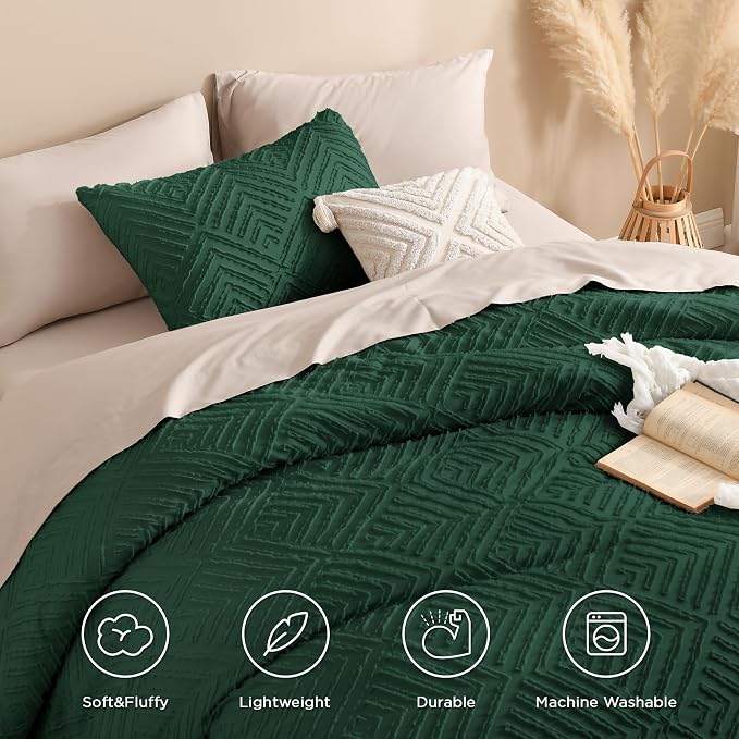 Andency Dark Emerald Green Oversized King Comforter 128''x120'', 3 Pieces Soft - Image 4