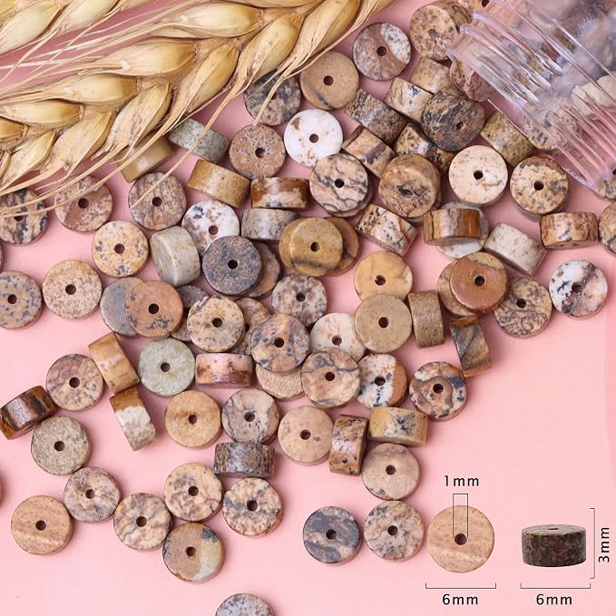 Natural Stone Heishi Beads for Necklace Making, 4 mm x 6 mm Small Flat Round - Image 6
