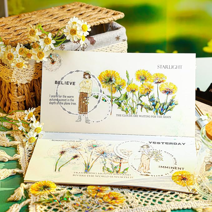 Dandelion Floral PET Stickers Set, Journaling, DIY Crafts, and Art Supplies - Image 7
