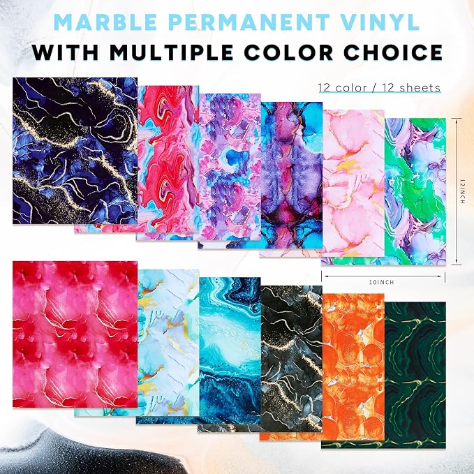 Tintnut Marble Permanent Vinyl 12x10in 12 Sheets Permanent Adhesive Vinyl | - Image 2
