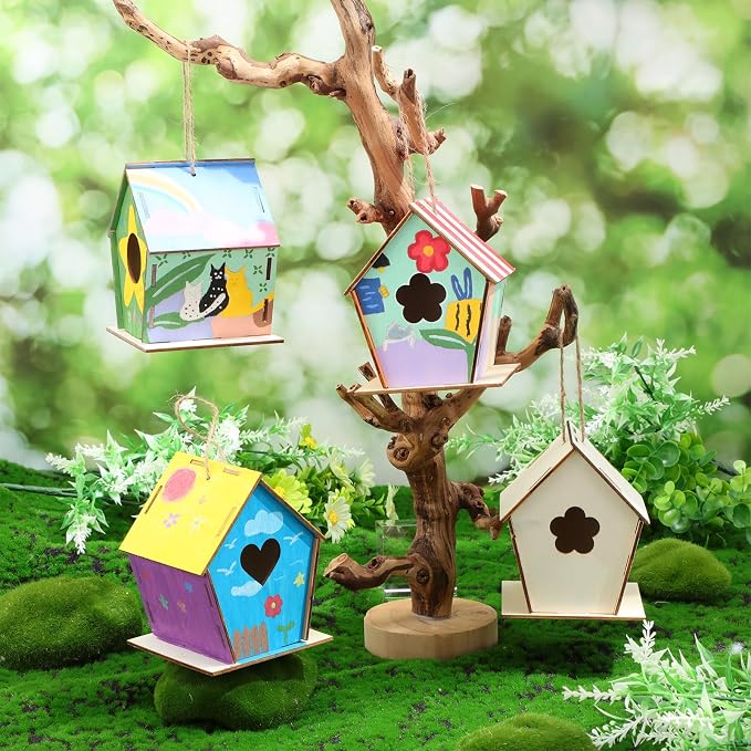 DoubleFill 48 Pcs 4. 33" DIY Wooden Birdhouses Craft - Image 4