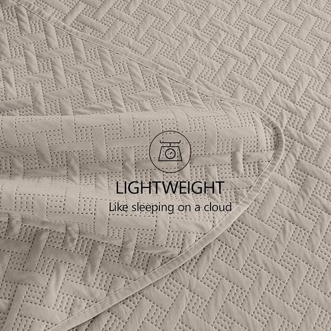 FLYMME Quilts King Size, Lightweight Taupe Bedspreads, Basket Weave Pattern - Image 6