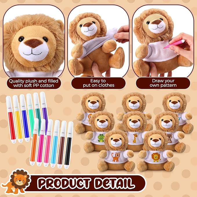 Blueweenly 64 Pcs Make Your Own Stuffed Animal Lion Kit Including 6 Inches Soft - Image 3