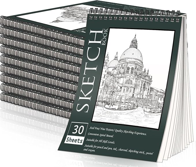 OSIMIG 10 Pack Sketch Books 8.5" x 11", Top Spiral Bound Sketch Pad, Bulk by OSIMIG