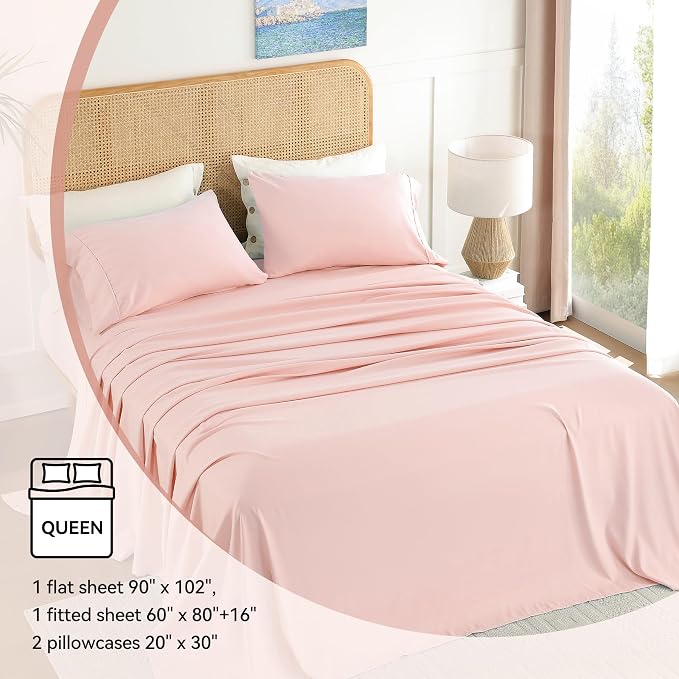 Pink Queen Sheet Set 4 Piece, Soft Breathable Cooling Microfiber Bed Sheets - Image 6