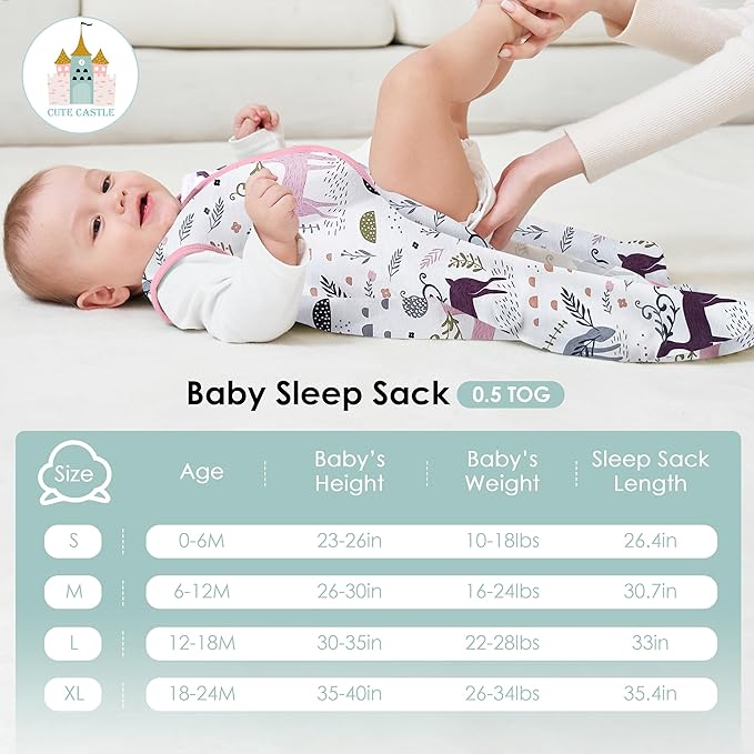 Cute Castle Baby Sleep Sack 6-12 Months - Lightweight 100% Cotton 2-Way Zipper TOG 0.5 Infant Wearable Blanket, Newborn Essentials Toddler Sleep Clothes (3 Pack Pink)