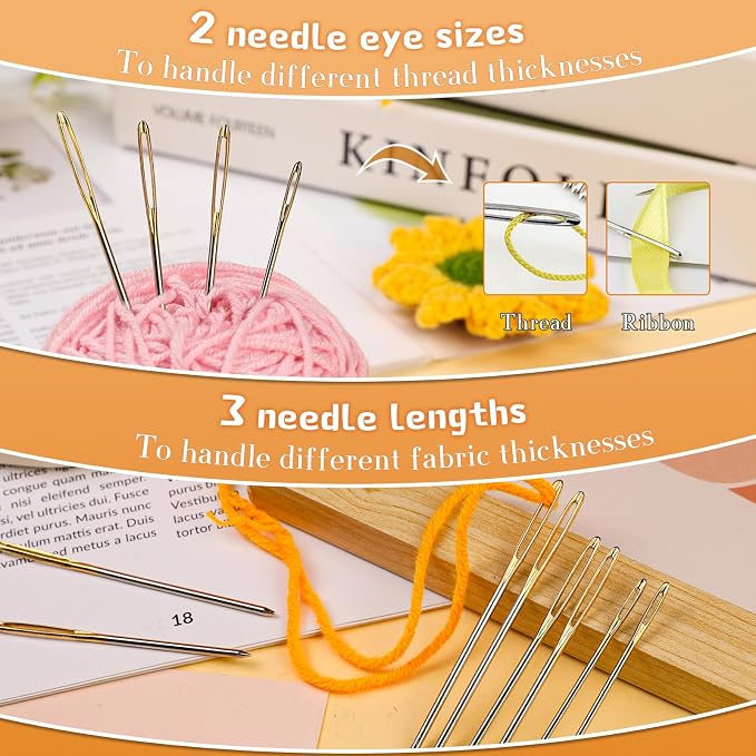 TLKKUE 12 Pcs/3 Sizes Large-Eye Blunt Needles, Steel Yarn Needle - Image 6