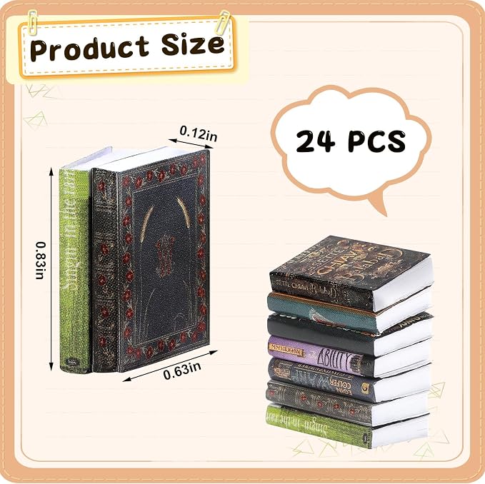 24PCS Miniature Books for Dollhouse, 1:12 Scale Mini Books | 24 pcs miniature - Image 2