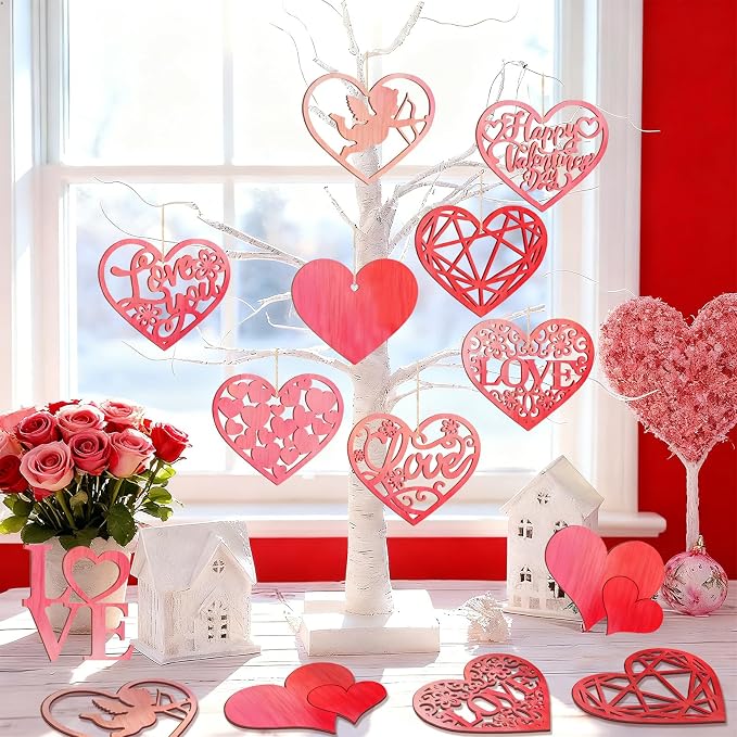 36PCS Wooden Heart Ornaments to Paint Valentine's Day Craft, 9 Styles DIY Blank - Image 5