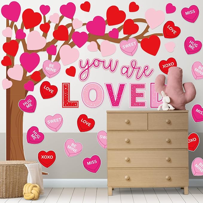 Whaline 99Pcs Valentine's Day Tree Bulletin Board Decoration Red Pink Heart - Image 5