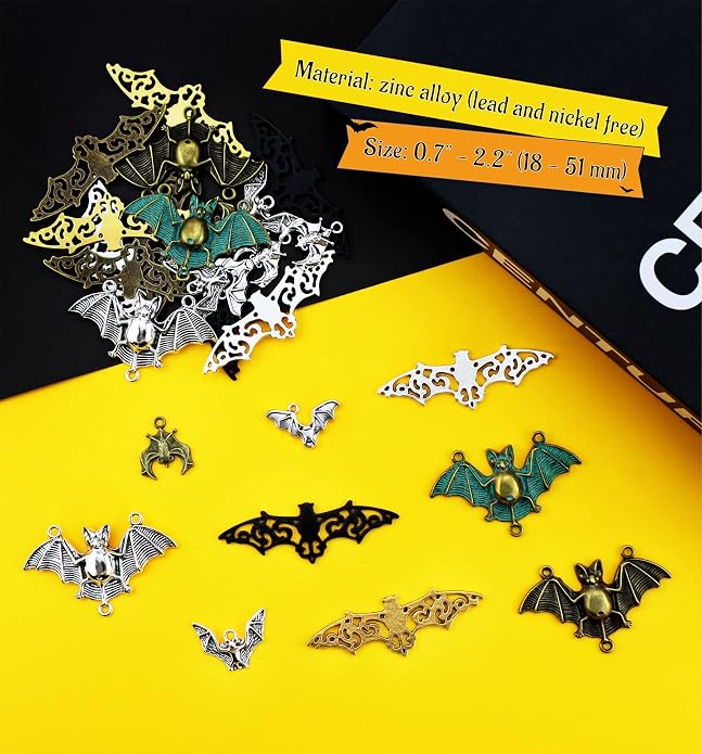 JIALEEY 33PCS Bat Charms Mixed Halloween Spooky Flittermouse Flying Vampire Bat - Image 3