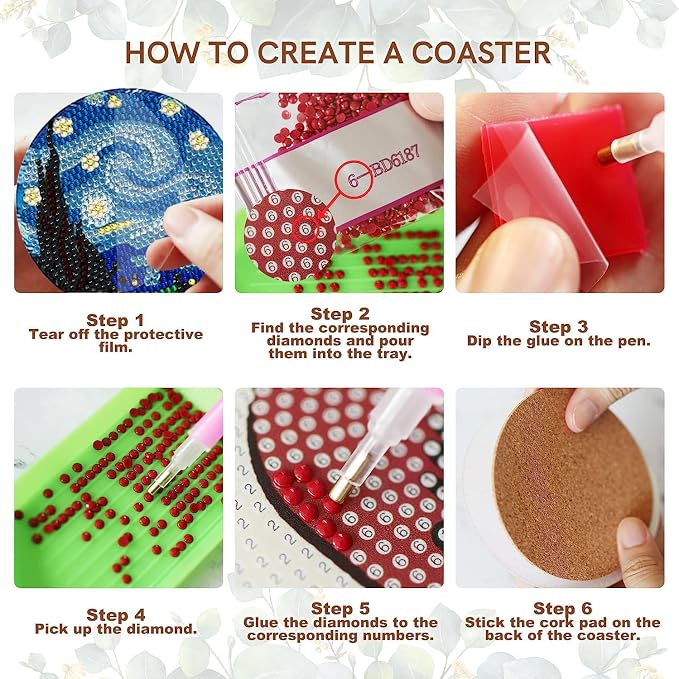 EWJRNSF 6 PCS Landscape Diamond Art Coasters Kit - Image 3