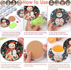 ijbnhd 8 PCS Diamond Art Coasters, Christmas Snowman Cork Wooden Pad | Diamond - Image 3