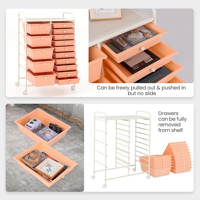 Giantex 15 Drawers Rolling Cart, Classroom Organizers, Storage Cart - Image 5