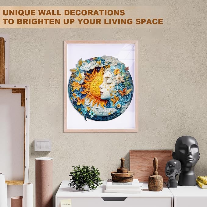 Moon Sun Face Art Puzzles Fantasy Flowers Round Puzzle Adults Gifts - Image 7